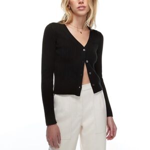 Wilfred Black Ribbed Manila‎ Cardigan Sweater Size Small Merino and Cotton
